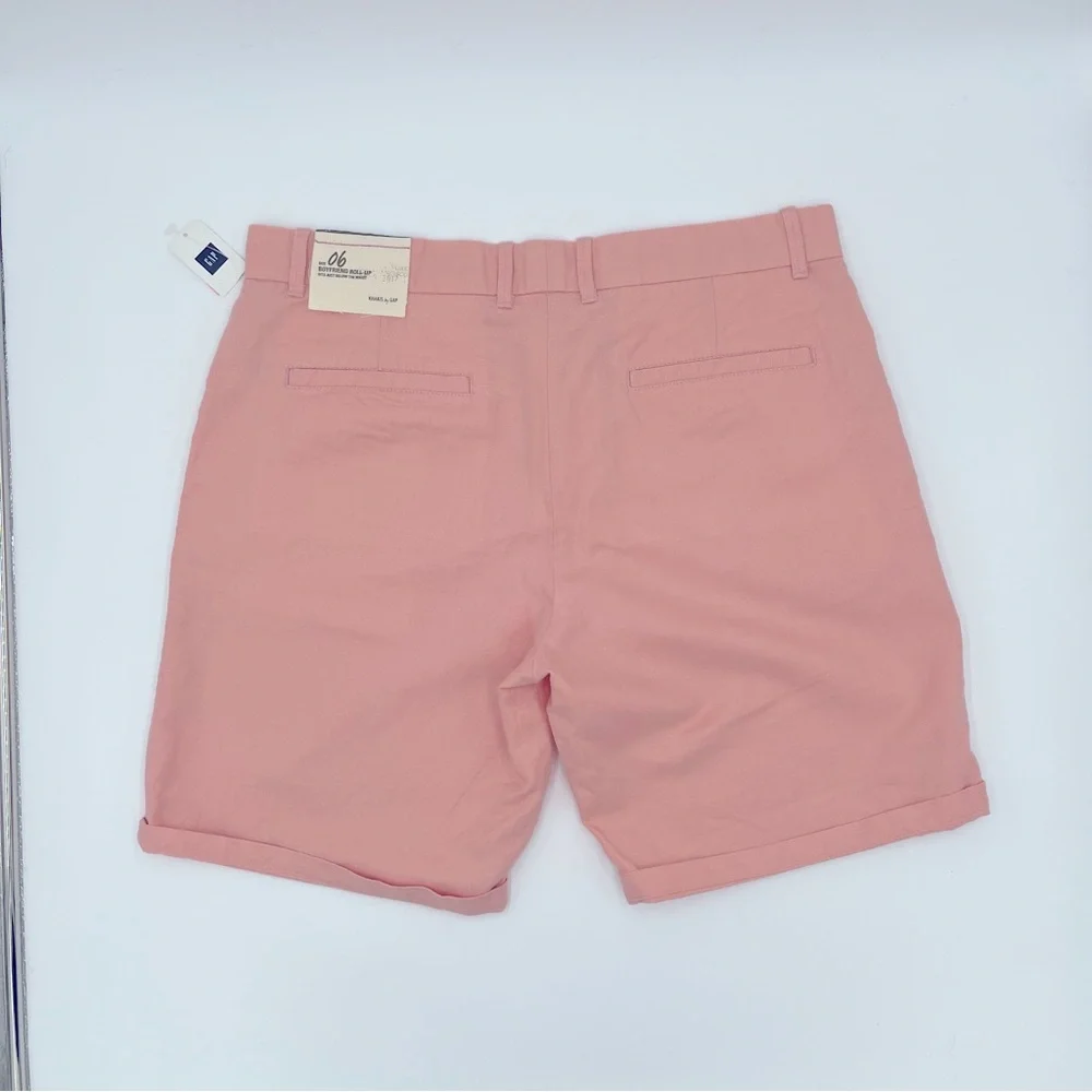 Khakis by GAP Shorts Sz 6 Boyfriend Roll-up Bermuda Pink Linen Cotton Blend - Picture 2 of 5